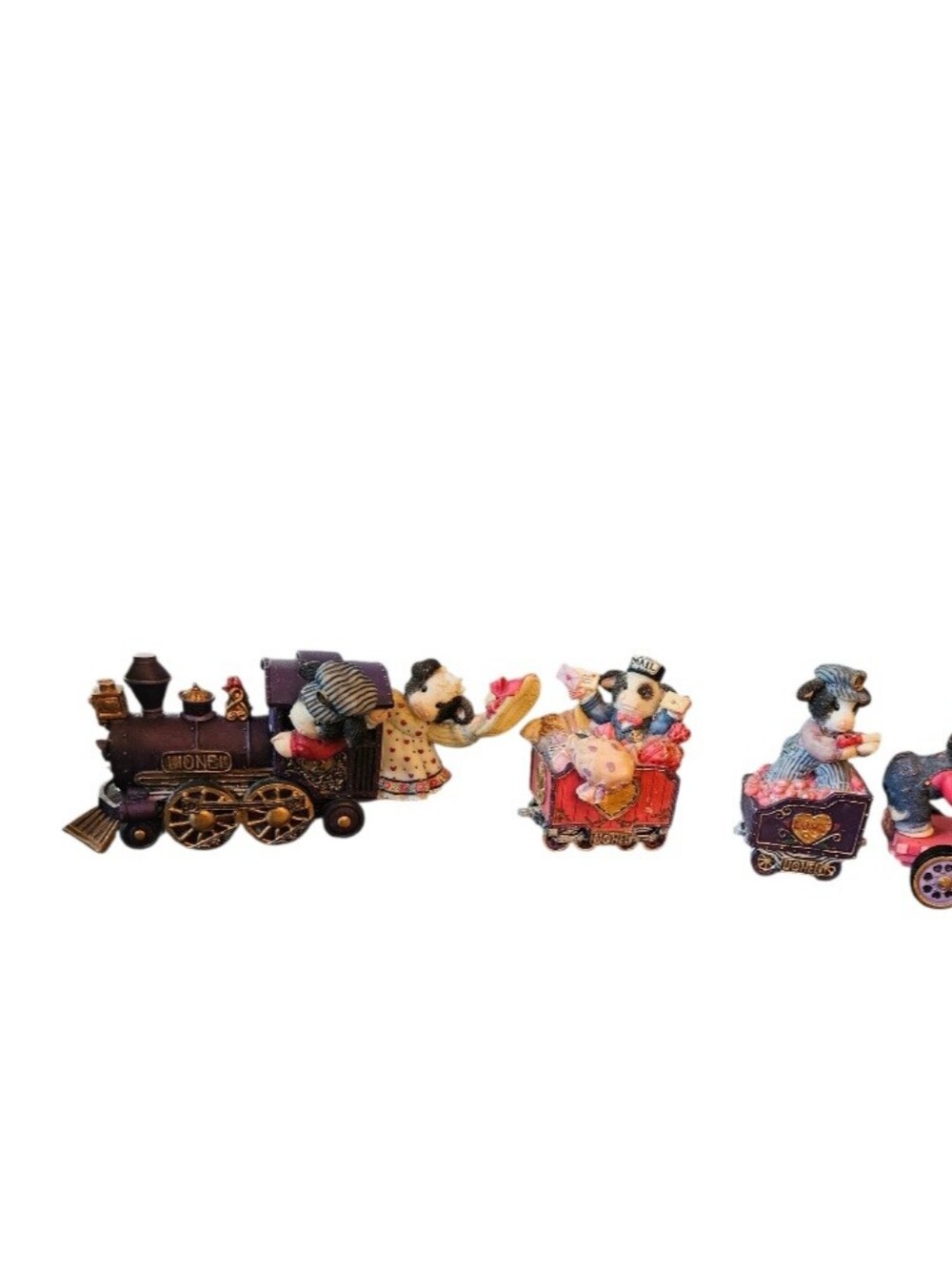 Vintage Mary's Moo Moos 'Ridin the Rail of Love' Lionel Train Set Of 4 Enesco